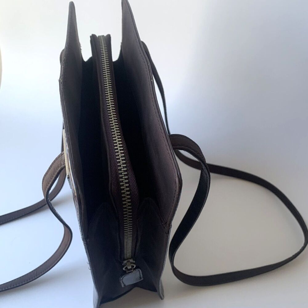 ENZO ANGIOLINI Croc Leather Shoulder Bag Purse Dark Brown Tote Business Work - Picture 6 of 11